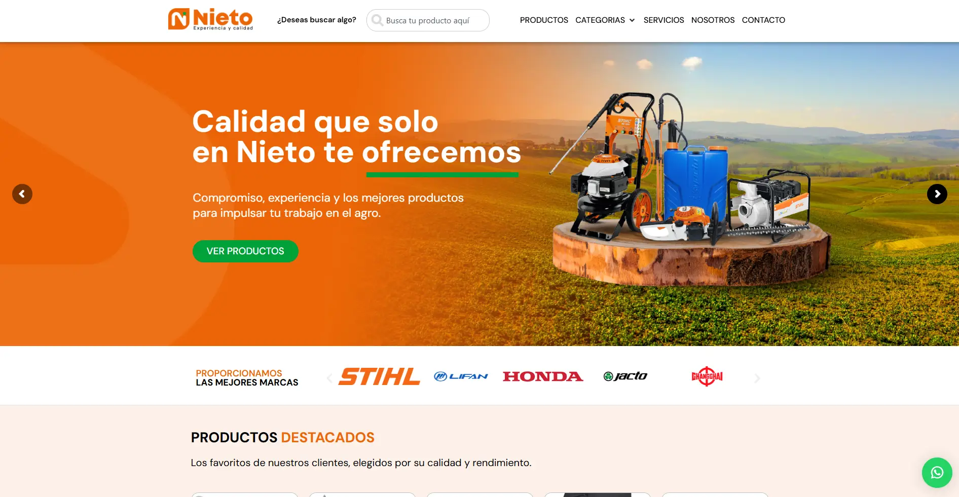 Página web para Productos agrícolas