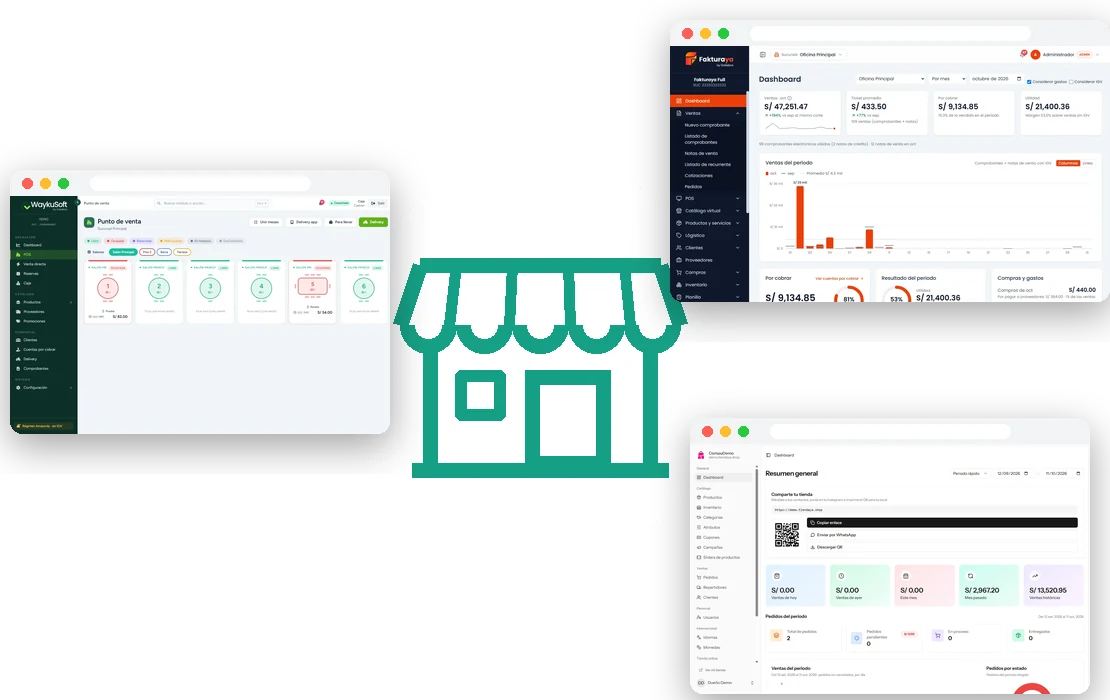 Paneles actuales de los sistemas de Gokiebox con facturación electrónica
