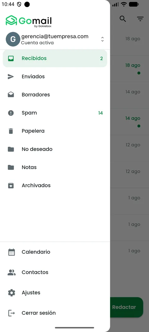 Captura de la app GoMail