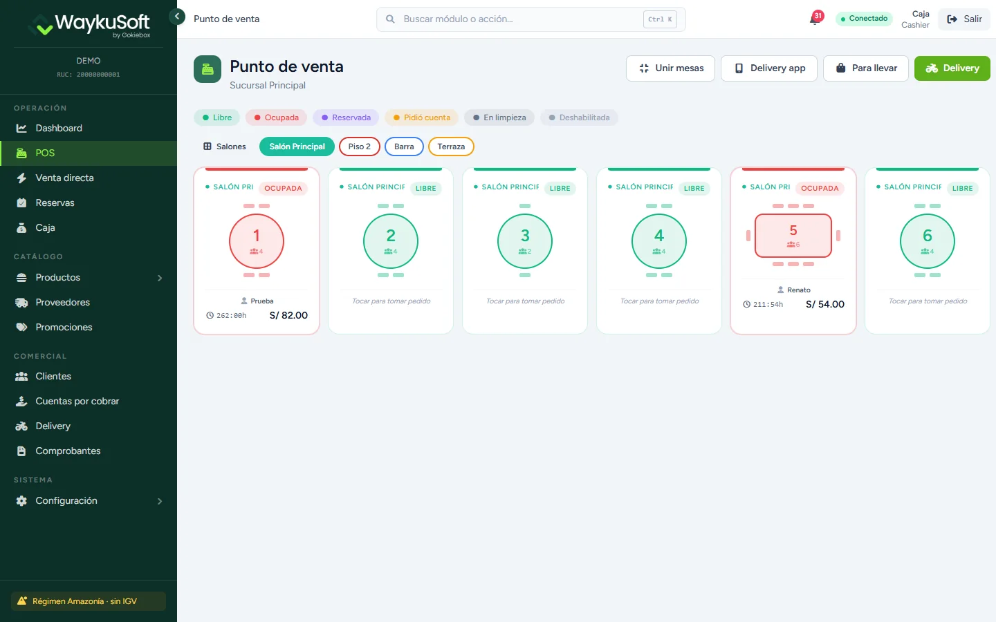 Mapa de salón y mesas en WaykuSoft