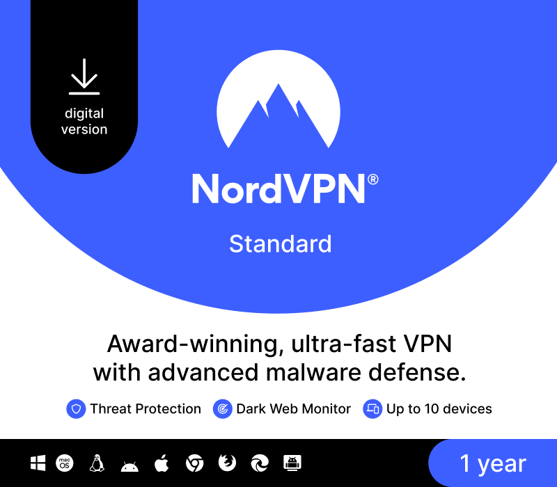 NordVPN Standard — 1 año, 10 dispositivos