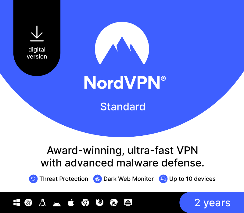 NordVPN Standard — 2 años, 10 dispositivos