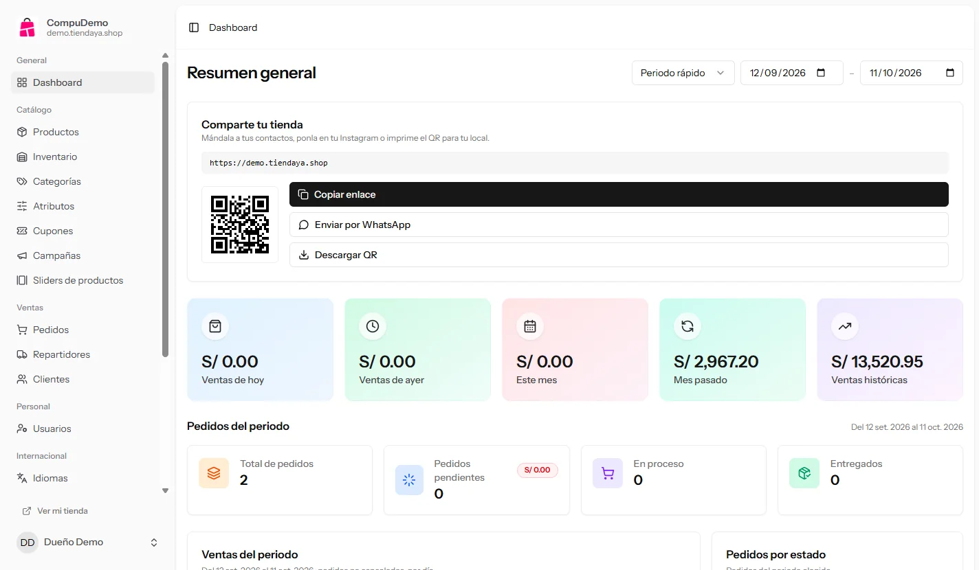TiendaYa: panel de tu tienda virtual